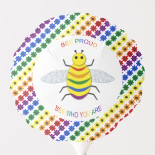 Cute LGBT Proud Rainbow Bee and Flowers Balloon