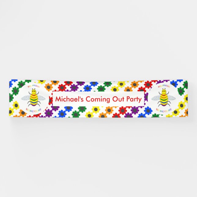 Cute LGBT Proud Rainbow Bee and Flowers Coming Out Banner (Horizontal)