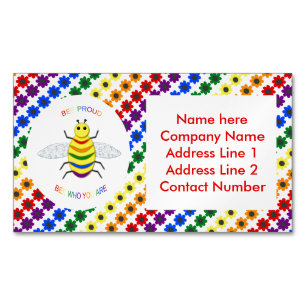 Cute LGBT Proud Rainbow Bee and Flowers Custom Business Card Magnet