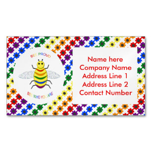 Cute LGBT Proud Rainbow Bee and Flowers Custom Business Card Magnet