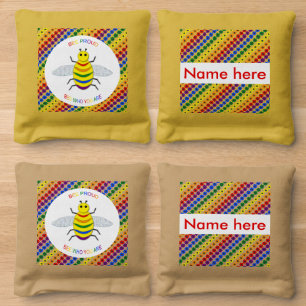 Cute LGBT Proud Rainbow Bee and Flowers Custom Cornhole Bags