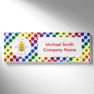 Cute LGBT Proud Rainbow Bee and Flowers Custom Name Tag