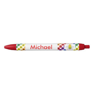 Cute LGBT Proud Rainbow Bee and Flowers Custom Pen