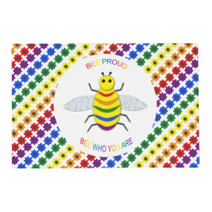 Cute LGBT Proud Rainbow Bee and Flowers Custom Placemat