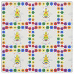 Cute LGBT Proud Rainbow Bee and Flowers Fabric