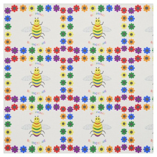 Cute LGBT Proud Rainbow Bee and Flowers Fabric