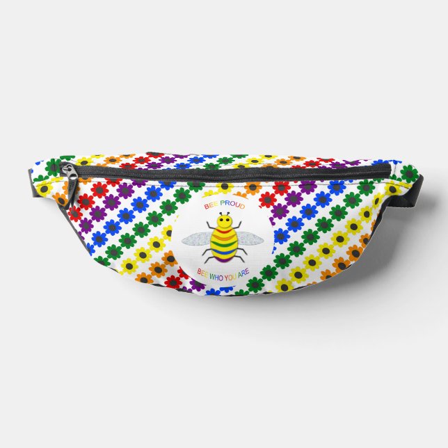 Cute LGBT Proud Rainbow Bee and Flowers Fanny Pack (Lay Down)