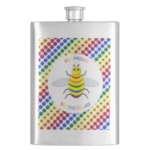 Cute LGBT Proud Rainbow Bee and Flowers Flask