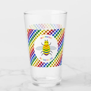Cute LGBT Proud Rainbow Bee and Flowers Glass