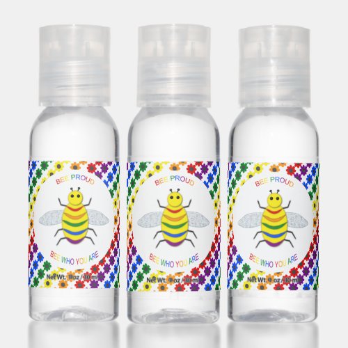Cute LGBT Proud Rainbow Bee and Flowers Hand Sanitizer