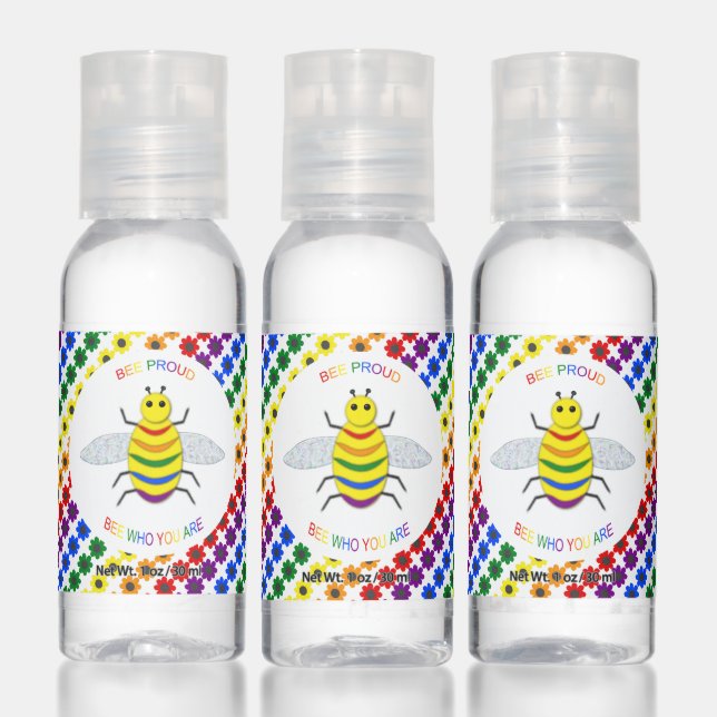 Cute LGBT Proud Rainbow Bee and Flowers Hand Sanitizer (Set)