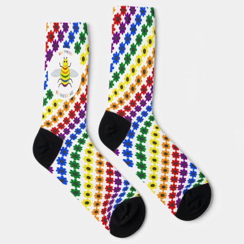 Cute LGBT Proud Rainbow Bee and Flowers Patterned Socks