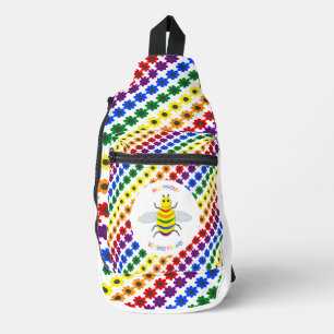 Cute LGBT Proud Rainbow Bee and Flowers Sling Bag