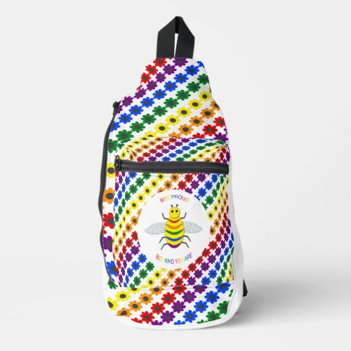 Cute LGBT Proud Rainbow Bee and Flowers Sling Bag
