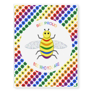 Cute LGBT Proud Rainbow Bee and Flowers Temporary Tattoos