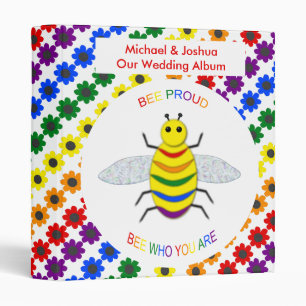 Cute LGBT Proud Rainbow Bee and Flowers Wedding 3 Ring Binder