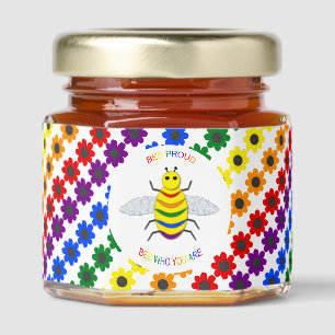 Cute LGBT Proud Rainbow Bee and Flowers Wedding Honey Jar Favors