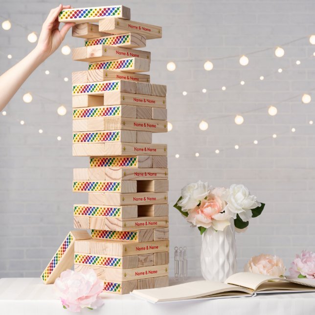 Cute LGBT Proud Rainbow Bee and Flowers Wedding Topple Tower (Wedding)