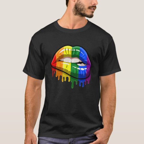 Cute Lgbt Rainbow Flag Kiss  Lgbt Lips Lesbian Gay T_Shirt