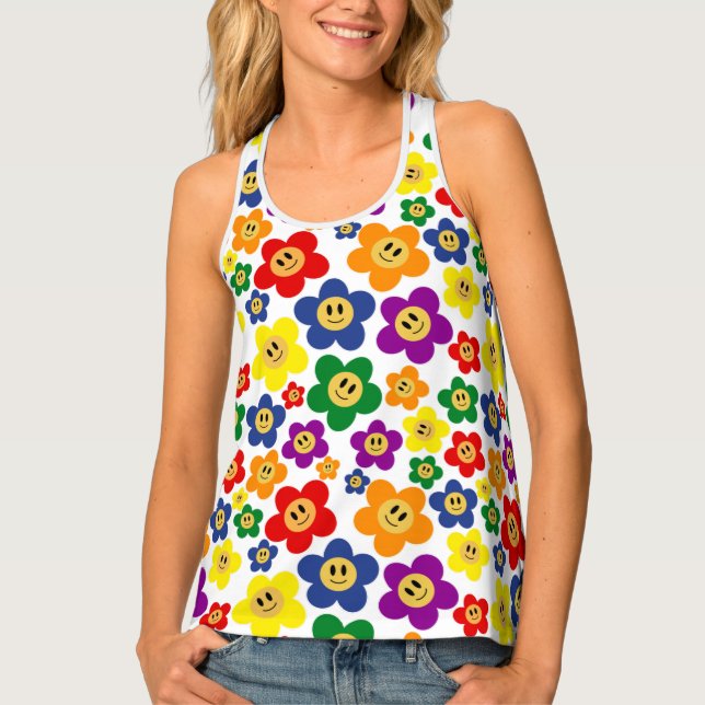 Cute LGBT Rainbow Flower Pattern  Tank Top (Front)
