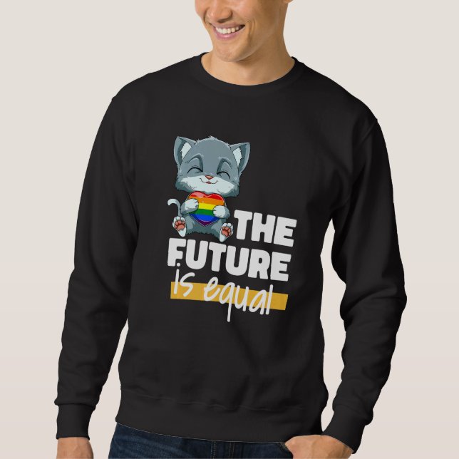 Cute LGBTQ Cat Heart Cat LGBTQ Heart Sweatshirt (Front)
