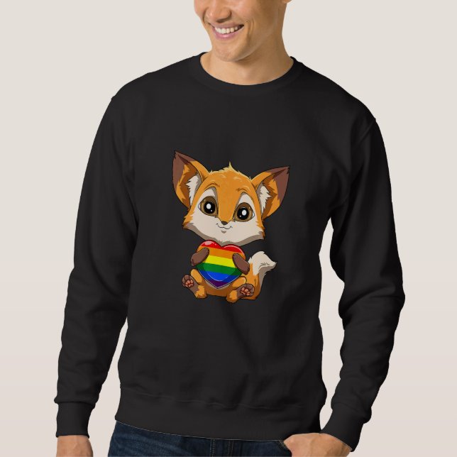 Cute LGBTQ Pride Rainbow Heart Fox Hugging LGBTQ H Sweatshirt (Front)