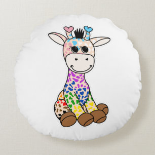 Cute LGBTQ+ Rainbow Giraffe Quasar Progress Pride  Round Pillow
