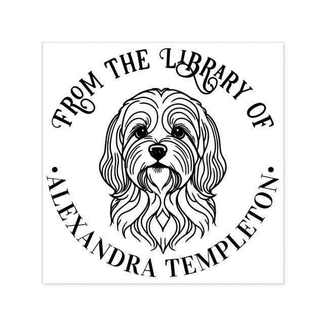 Cute Lhasa Apso Dog Head Library Book Name Self-inking Stamp (Design)