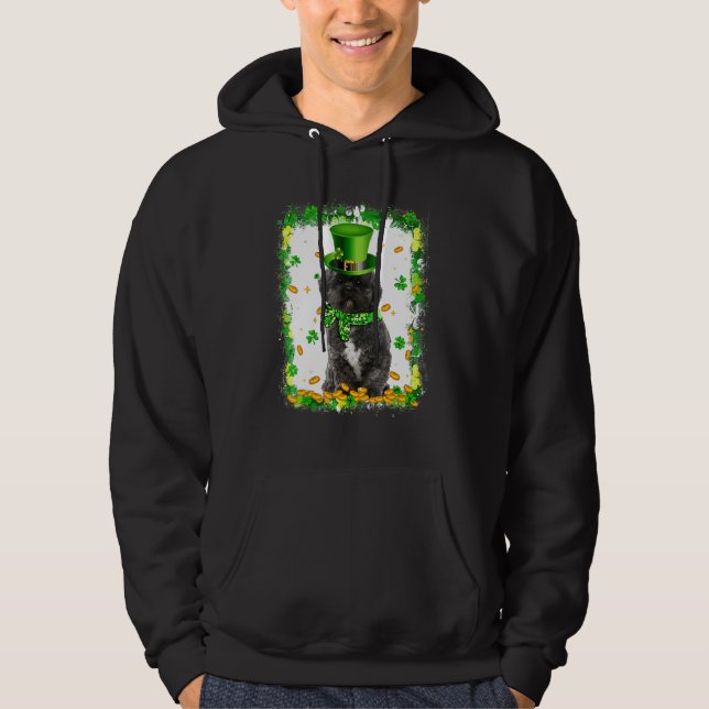 Cute Lhasa Apso Dog St Patricks Day Irish Shamrock Hoodie (Front)