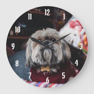 Cute lhasa apso puppy at Christmas b Large Clock