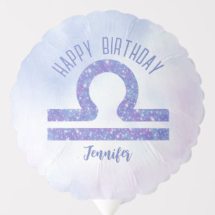Cute Libra Astrology Sign Custom Purple Birthday Balloon