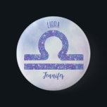 Cute Libra Astrology Sign Personalized Button<br><div class="desc">This pretty,  personalized purple and lavender Libra button features your astrological sign from the Zodiac in a beautiful sparkle like the constellations. Customize this cute gift with your name in cursive script for someone with a late September or early October birthday.</div>