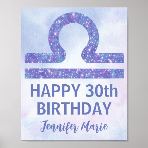 Cute Libra Custom Purple Happy Birthday Party Poster