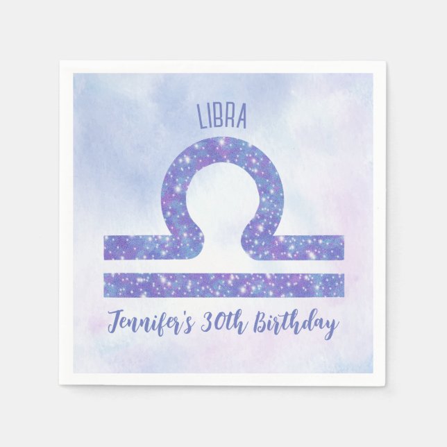 Cute Libra Sign Custom Purple Birthday Party Napkins (Front)