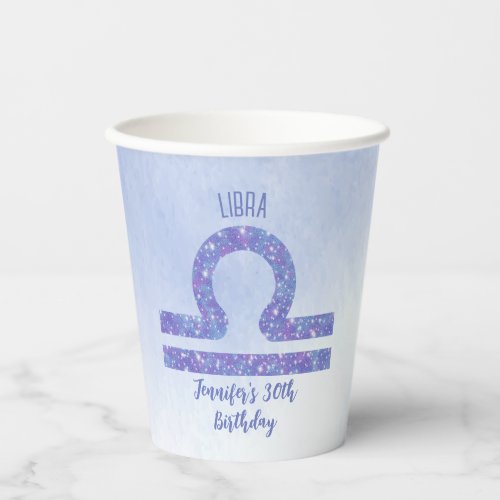 Cute Libra Sign Custom Purple Birthday Party Paper Cups