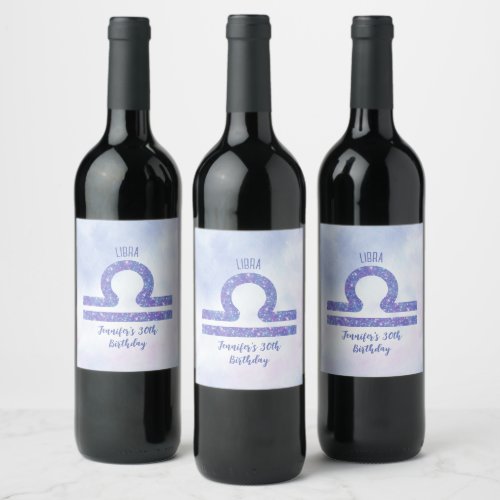 Cute Libra Sign Custom Purple Birthday Party Wine Label