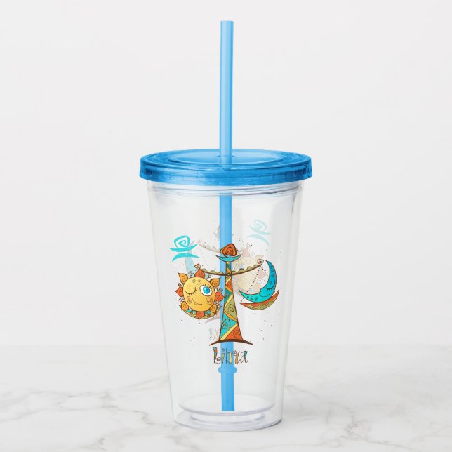Cute Libra Sun and Moon Scales Acrylic Tumbler (Front)