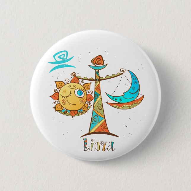 Cute Libra Sun and Moon Scales Button (Front)