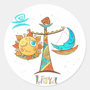 Cute Libra Sun and Moon Scales Classic Round Sticker