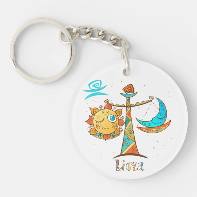 Cute Libra Sun and Moon Scales Keychain (Front)