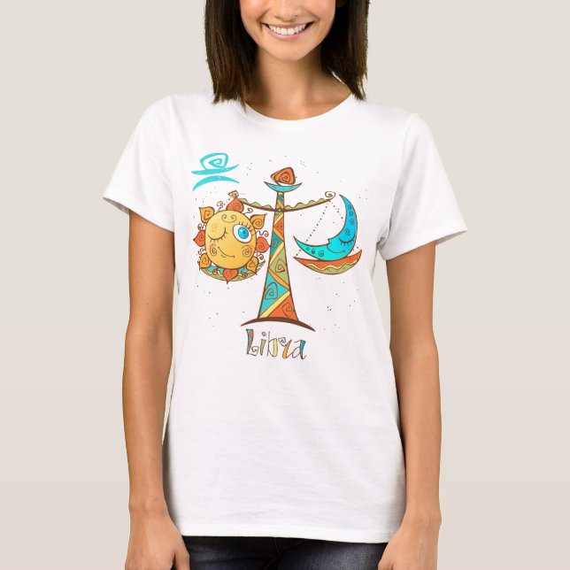 Cute Libra Sun and Moon Scales T-Shirt (Front)