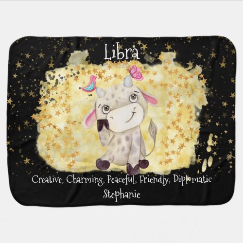 Cute Libra Watercolor Bull Zodiac  Baby Blanket