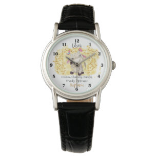 Cute Libra Watercolor Bull Zodiac Personalized Watch