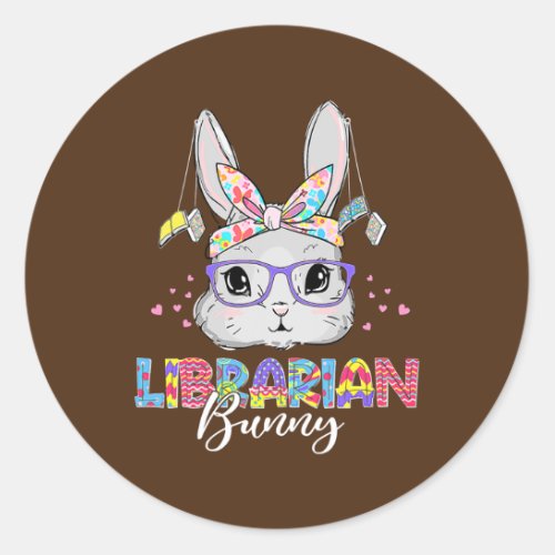 Cute Librarian Bunny Reading Book Lover Happy Classic Round Sticker