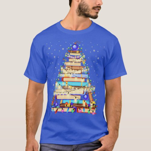 Cute Librarian Christmas Library Tree Lights Book  T_Shirt