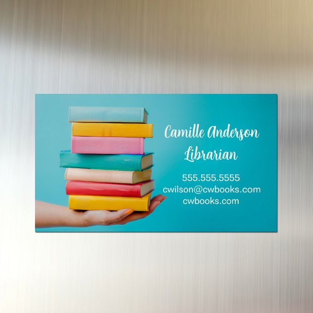 Cute Librarian or Bookstore Stack of Books in Hand Business Card Magnet (Creator Uploaded)
