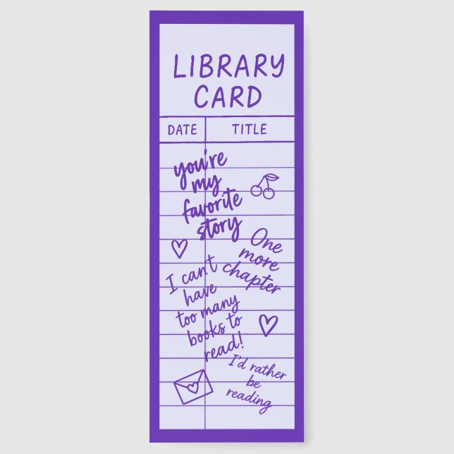 Cute Library Card With Quote Bookmarks (Back)