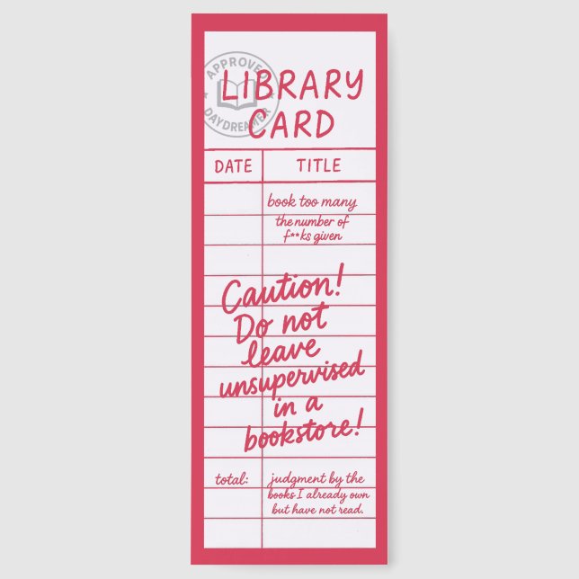 Cute Library Card With Quote Bookmarks (Front)