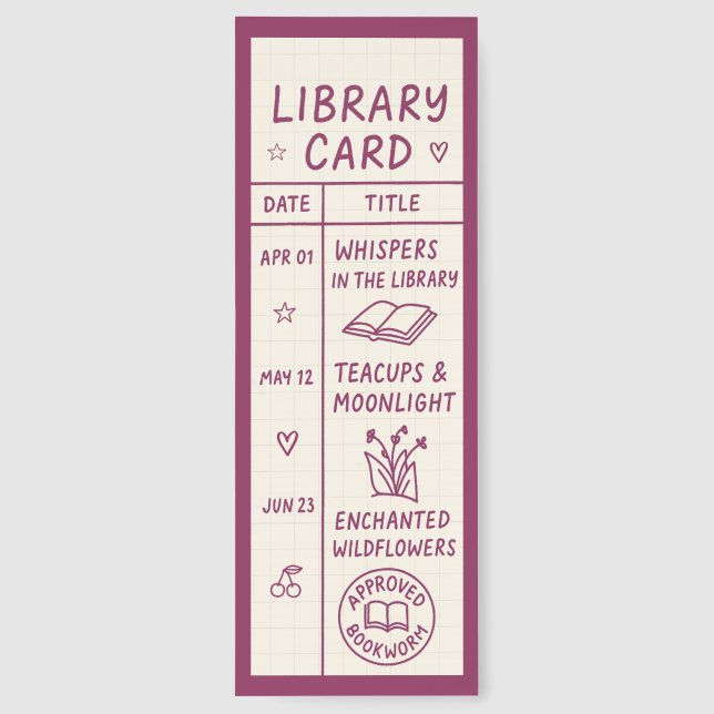 Cute Library Card With Quote Bookmarks (Back)