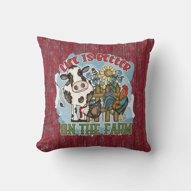 cute life better farm cow farmhouse throw pillow (Front)